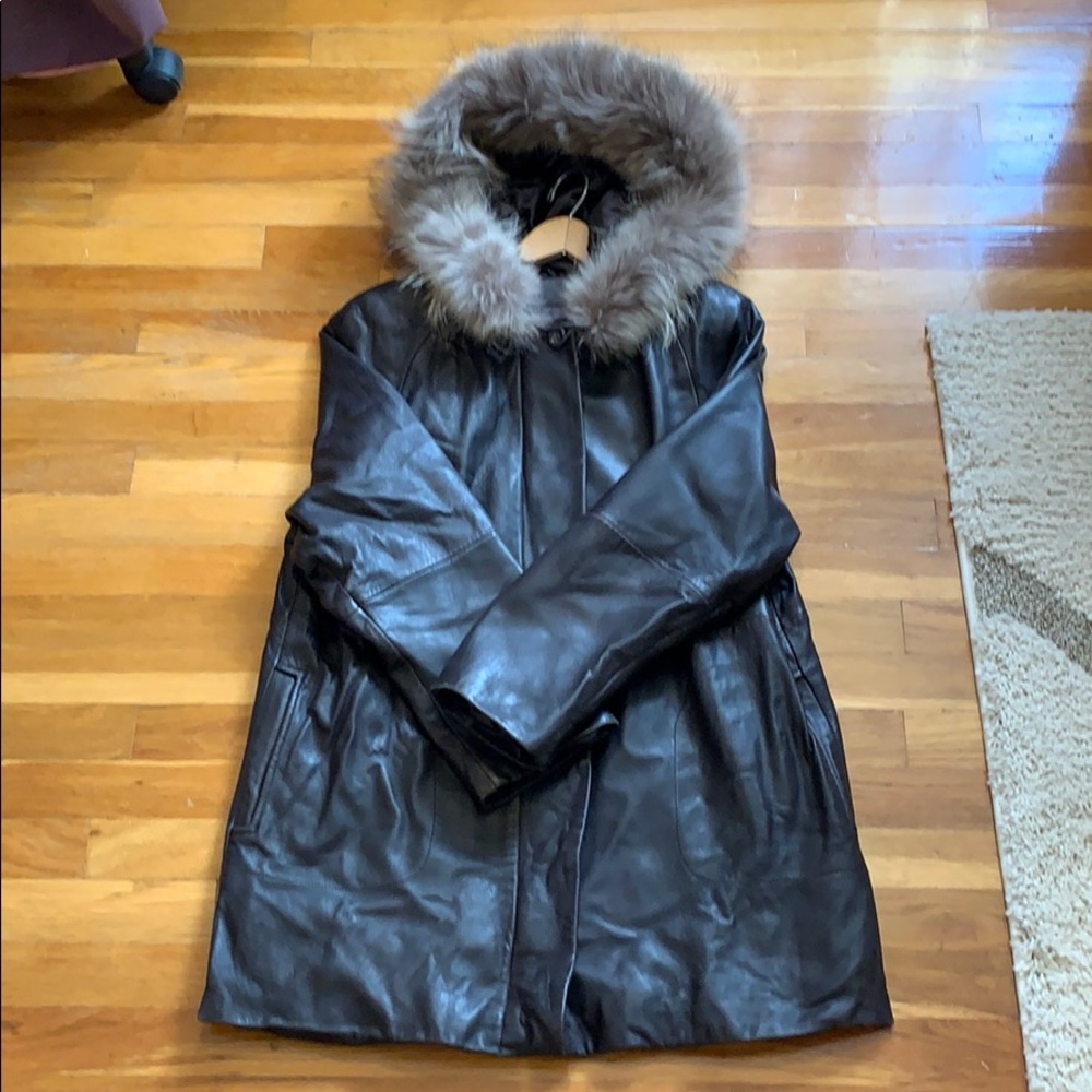 Brown Leather Winter Jacket - image 1